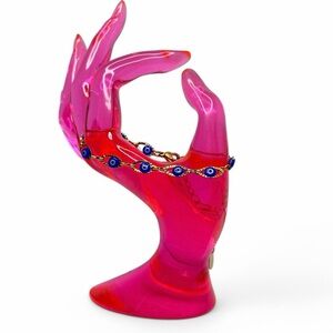 Evil Eye Bracelet NEW Gold Tone Stainless Steel Blue Mal de Ojo Dainty Jewelry